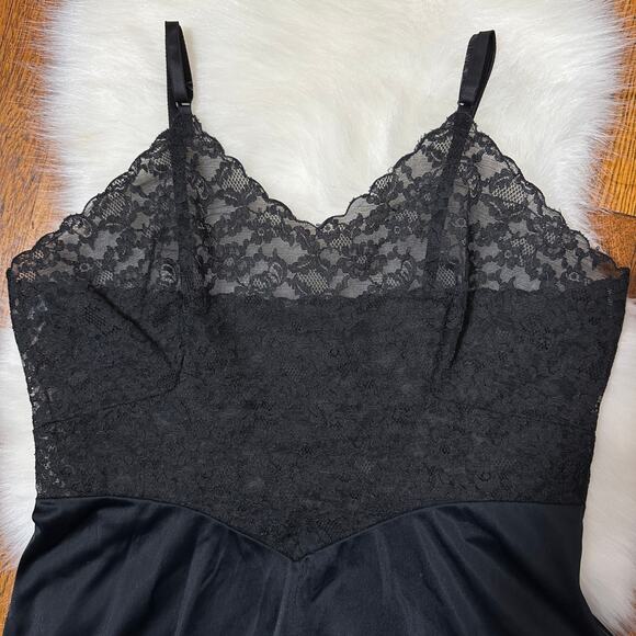 Vintage Fray Pruf 1950s Black Lace Slip Dress Side Zip Lingerie Glam 37" Bust - Picture 3 of 16
